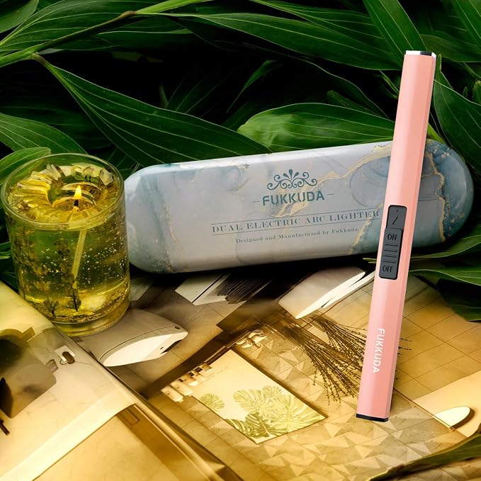 FUKKUDA Electric Candle Lighter with Gift Box - USB Rechargeable Windproof & Flameless Plasma Arc Lighter for Candles, Ocean Box Rose Gold