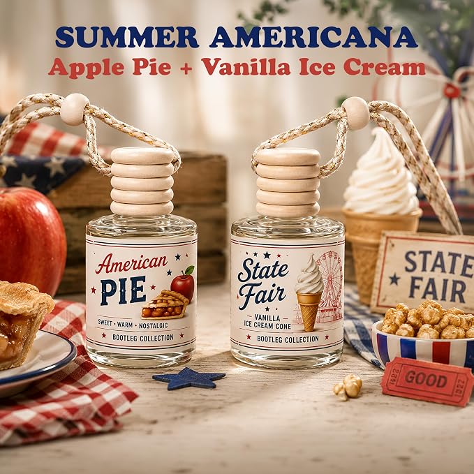 Car Air Freshener Diffuser, American Summer Aromatherapy, Natural Fragrance Oil, Long Lasting, by Bootleg Collection, Made in USA