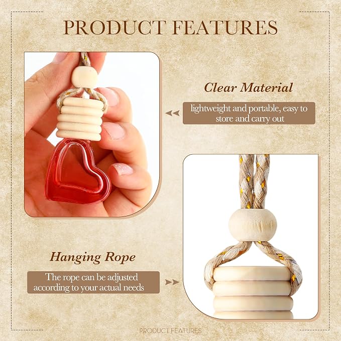 20 Pcs 6ml Hanging Car Diffuser Bottle Empty Glass Perfume Air Freshener Heart Love Container Diffuser Pendant Wedding Essential Oil Fragrance Aromatherapy Ornament (Multicolor)