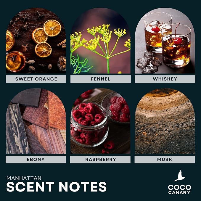 Coco Canary Reed Diffuser Set, 6.7 fl oz Home Fragrance - Manhattan - Long-Lasting Masculine Scent, Whiskey Cocktail Notes, Urban Sophistication
