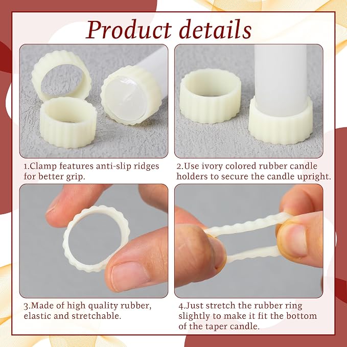 20pcs Silicone Candle Grippers Candles Hugger Rings Holders for Taper Candles & Candle Cups Rubber Gaskets for Peg Candle Holders