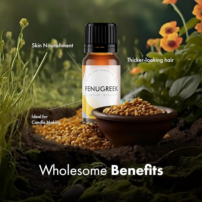 Fenugreek Essential Oil - 100% Natural Fenugreek Oil for Skin & Hair Care - Aromatherapy Diffuser Candles - Warm, Spicy & Woody Scent - Perfect for Relaxation & Wellness