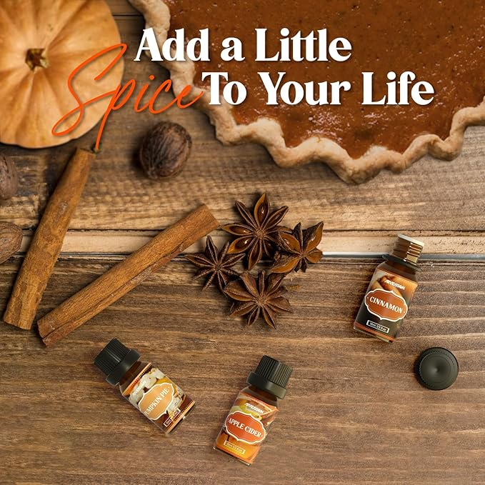 ARVIDSSON Autumn Spice Essential Oils Set, Fall Essential Oil for Diffuser - Cinnamon, Pumpkin Pie, Harvest Spice, Apple Cider, Gingerbread, Snickerdoodle, Cozy Fragrance Oils