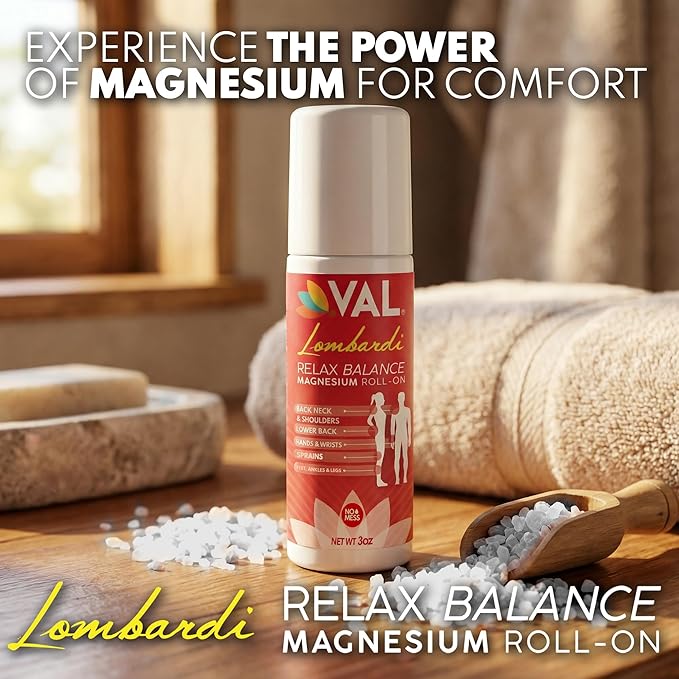 VAL Lombardi Magnesium Roll-On 3oz | Zechstein Magnesium + Arnica | Joint & Muscle Relief for Back, Neck, Legs & Feet
