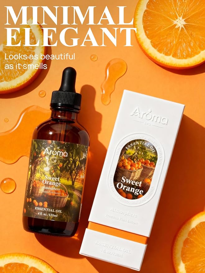 Orange Essential Oil with Premium Gift Box - Sweet Orange Essential Oils for Skin & Diffusers & Aromatherapy - 4 Fl Oz 100% Pure Natural - Gift-Ready Box - Gifts for Women