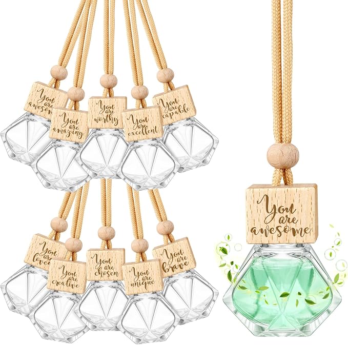 Funnymoom 20 Pcs Employee Appreciation Gifts Bulk Empty Car Diffuser Air Freshener Ornament Hanging Glass Essential Oil Bottle Thank You Gift for Staff Teacher Students Nutritionist