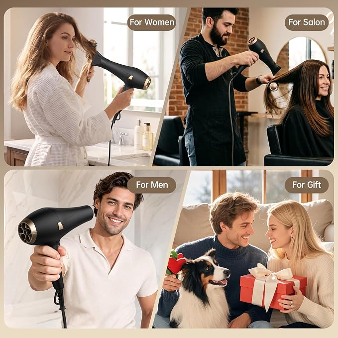 CONFU Hair Dryer Professional Ionic - Salon Blow Dryer with Diffuser for Women & Men - 5X Fast Drying 1875 Watt Powerful Hair Blow Dryer with Comb for Fast & Easy Styling