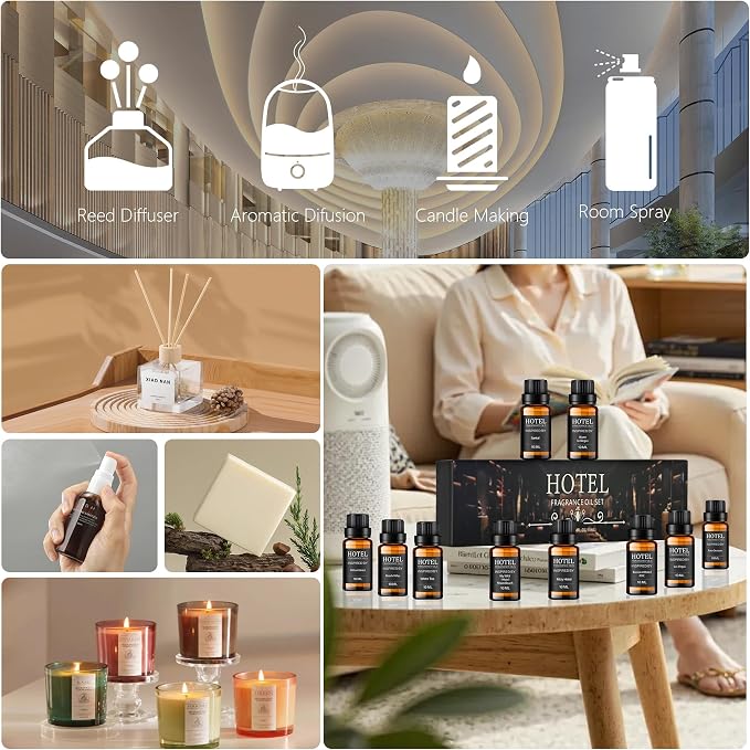 Hotel Collection Diffuser Essential Oil Gift Set,Hotel Scents for Home,Stress Relief Air Freshening,My Way,The Beach Villas and Other Luxury Hotel Scents