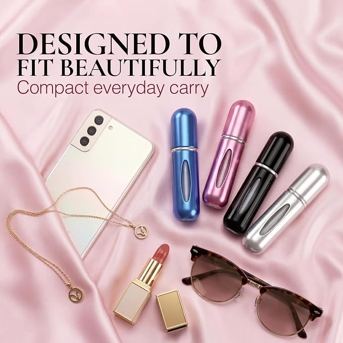 5ml Travel Perfume Bottle Refillable Atomizer Sprayer for Perfume,Leakproof Perfume Atomizer Travel, Portable Refillable Perfume Bottles (Blue, Black, Pink, Silver)