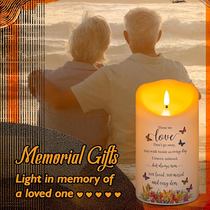 Flameless Memorial Candle, Real Wax LED Light with Remote Sympathy Bereavement Gifts for Loss of Loved One Sympathy Candles for Loss of Mother Father Mom Dad Son Remembrance Gifts (4" x 7")