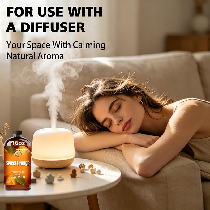 Sweet Orange Essential Oil, Sweet Orange Oil 16 Fl Oz 480ml for Diffuser Yoga Soap & Candle Making – with 0.33 Oz Roller Ball & Funnel YHSESSE Essential Oils