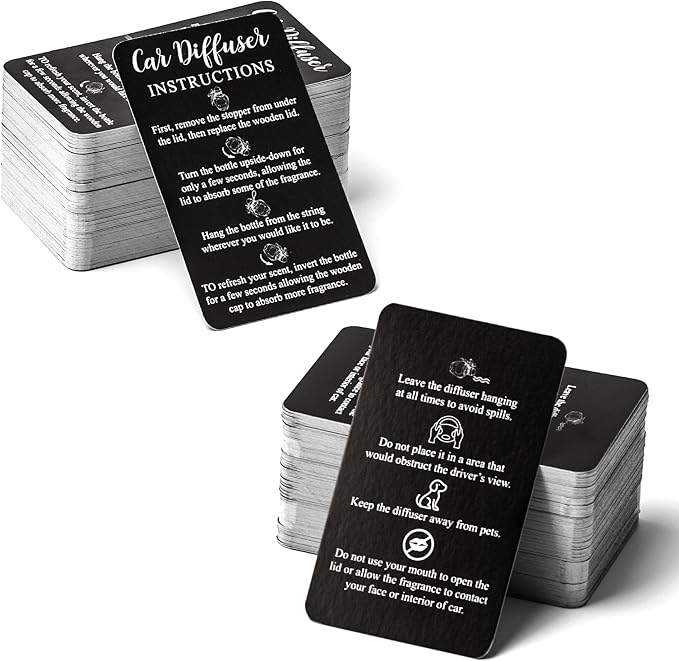 240Pcs Car Diffuser Instruction Cards Care Hanging Accessories for Auto Oil Bottles Package Bag Supplies 3.54 X 2.12inch Black