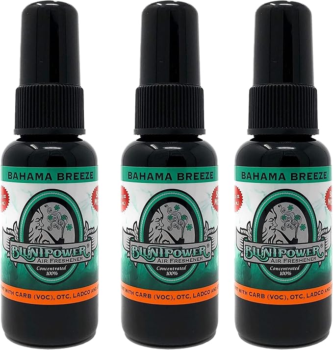 BluntPower (Bahama Breeze, 3 Pack) Concentrated Air Freshener - Premium Oil Based Air Freshener Spray For Home and Car - Long-Lasting Bathroom Spray, Car Freshener, & Odor Eliminator Spray