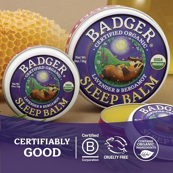 Badger Sleep Balm, Organic Essential Oil Aromatherapy Natural Sleep Balm for Adults & Kids, Relaxing & Calming Lavender & Bergamot Natural Sleep Support, .75 oz Tin