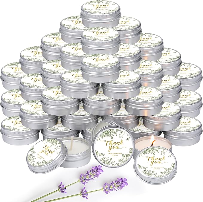MTLEE 50 Pcs Sage Green Floral Wedding Candles Gift Favors for Guests 1 oz Lavender Scented Soy Wax Aromatherapy Candle for Bridal Shower Favors Rustic Wedding Party Guests