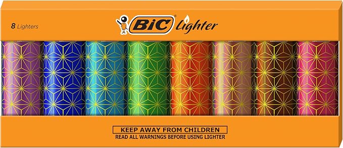 BIC Maxi Pocket Lighter, Special Edition Metallic Series, 8 Count Pack of Lighters