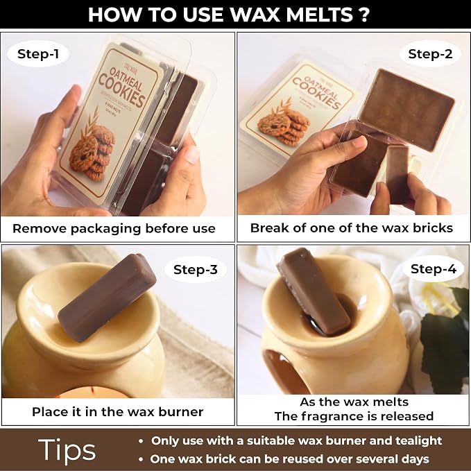 Oatmeal Cookies Scented Wax Melts - Made With Non Toxic Soy Wax And Essential Oils - Long Lasting Strong Scent Pet Safe Candle Wax Cubes Tarts For Warmers Pack Of 4 - Fall Christmas Holidays Gift