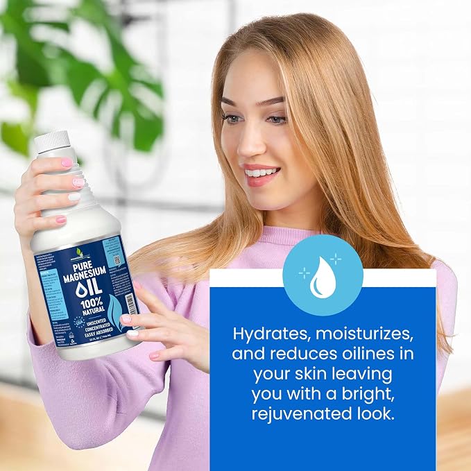 Pure Magnesium Oil Spray 32oz - Topical Magnesium Spray for Sleep & Feet - Extra Strength - USP Grade - 100% Natural and Organic Oil for Muscle Pain & Cramps - No Sprayer Included - Made in USA