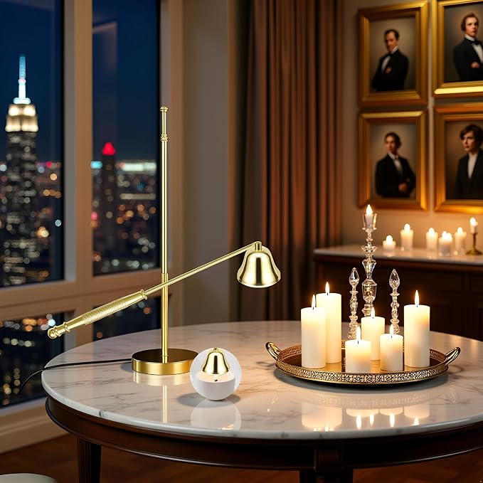 Jowxsx Golden Candle Trimmer for Candle Enthusiasts，Candle Snuffer Extinguisher with Long Handle, Polished Stainless Steel Wick Flame Snuffer for Safe Candle Extinguishing，Accessories