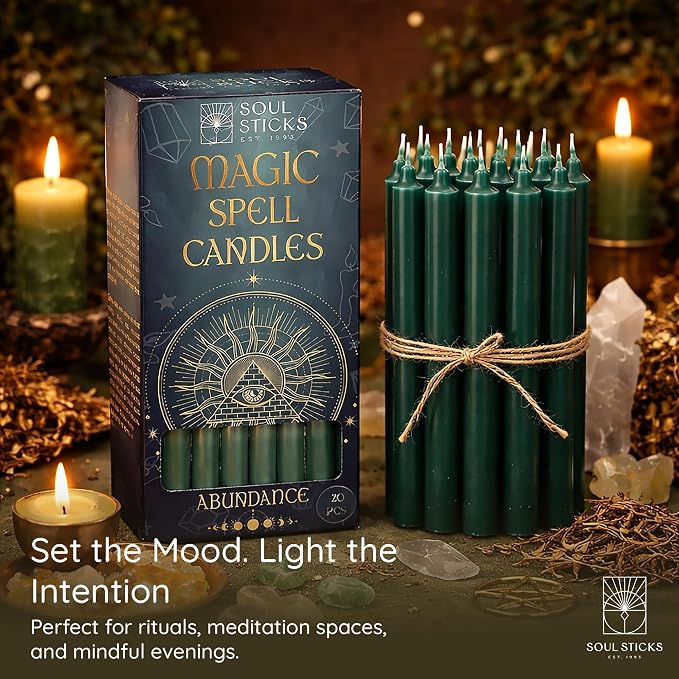 SOUL STICKS Abundance Magic Spell Chime Candles 20 Pack - Ideal for Altar, Rituals, Ceremonies, Meditation Purple Candle for Witchcraft Supplies, Wiccan Supplies, Unscented Candles Clearance