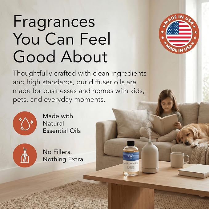 Aroma Country Capri Sunrise Diffuser Oil - Volcano Inspired- Luxury Essential Oils for Diffuser Refill & Air Freshener Room Spray, Long-Lasting, Natural Home Fragrance for Scent Machines (8.5 Fl oz)
