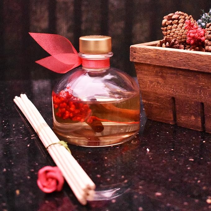 Reed Diffuser Set, Holiday Red Currant & Woods Scented Oil Diffuser with Sticks, Home Fragrance Accessories for Bathroom Shelf Decor, Aroma Diffusers for Home or Office Desk, USA Made