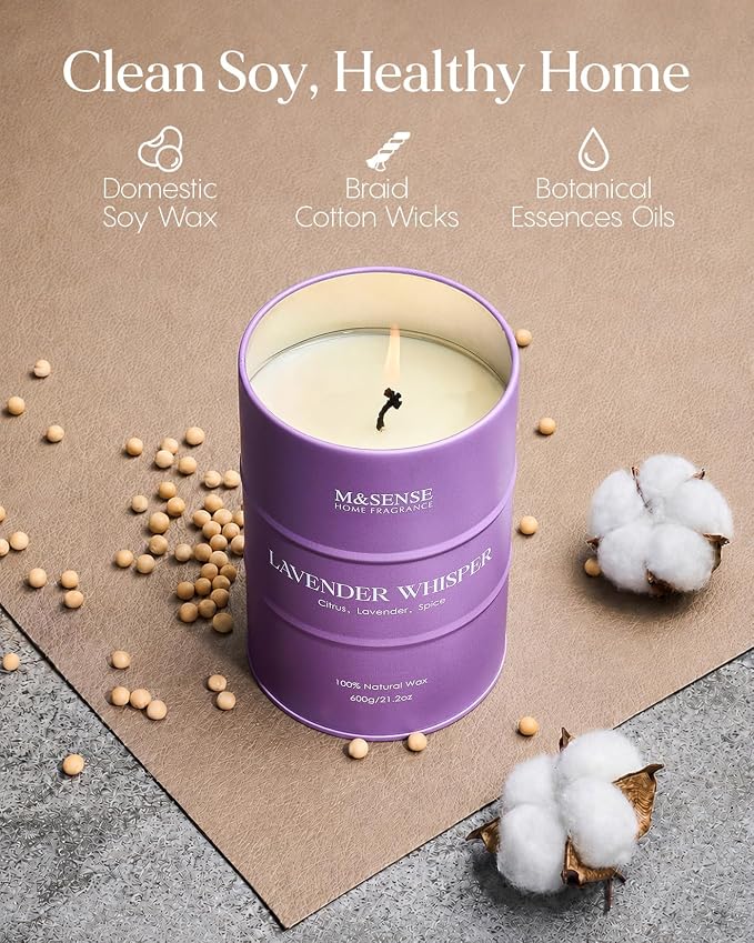 M&SENSE Large Lavender Soy Candles for Home Scented 21.2oz 120 Hour Long Burning, Aromatherapy Candle for Stress Relief Meditation Relaxing, Appreciation Gifts for Mom Teacher Friends