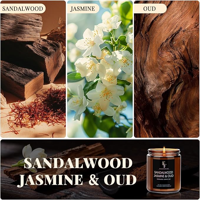 Sandalwood Jasmine Scented Candle for Home Soy Wax Candle, Aromatherapy Candle Gift for Women Men, 7oz