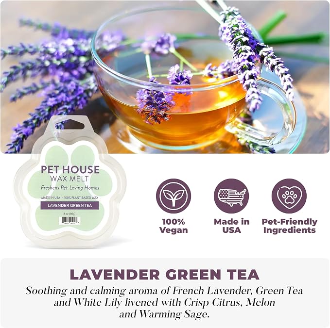 Pet House Lavender Green Tea Spring Scented Wax Melts - Long-Lasting Plant Based Soy Wax Melts Pet Friendly Pack of 2