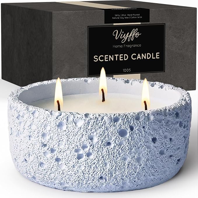 Viyffo 20oz Large Scented Candle - Lavender & Eucalyptus, 3 Wick Home Scented Candle, Non Toxic Soy, Purple Textured Ceramic Jar, Luxury Fragrance, Elegant Home Décor & Spring Gift for Women