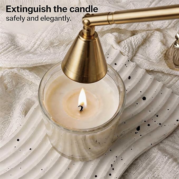 Innovative 2-in-1 Candle Snuffer Extinguisher with Removable Wick Dipper,Candle Flame Put Out Tools with Non-Slip Long Handle,Perfect Accessories for Candle Lovers (Gold)