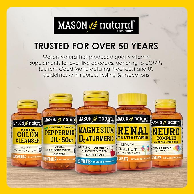 MASON NATURAL Peppermint Oil 50 mg Enteric Coated Supplement, 90 Day Supply of Gastrointestinal Support for Normally Functioning Bowel, Softgel Pills
