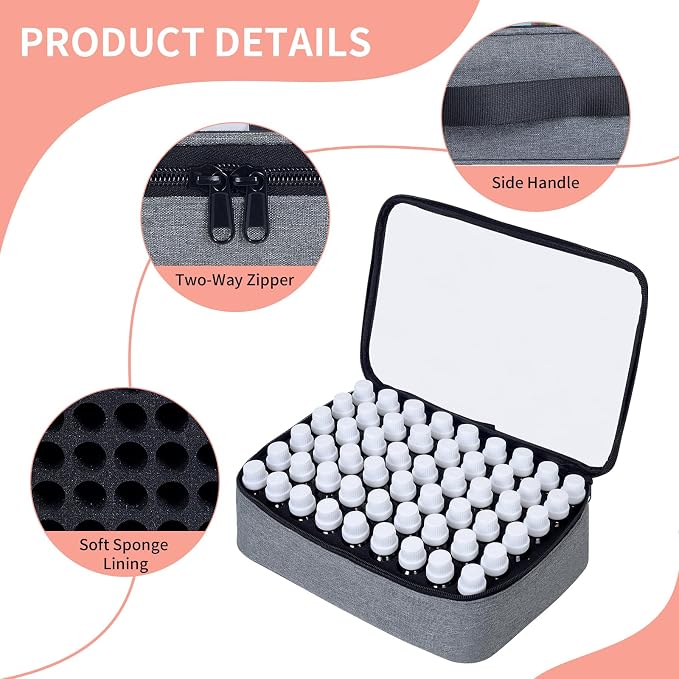 Essential Oils Carrying Case Holds 54 Bottles with Detachable Pad,Grey