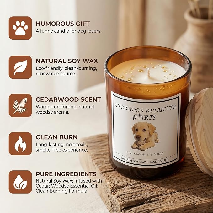 Labrador Retriever Gifts for Women | Birthday Gifts for Mom | Light When Dog Farts Candle | Cedar By Natural Soy Wax |Pet Safe Friendly Memorial Candles for Home Scented Household Essentials