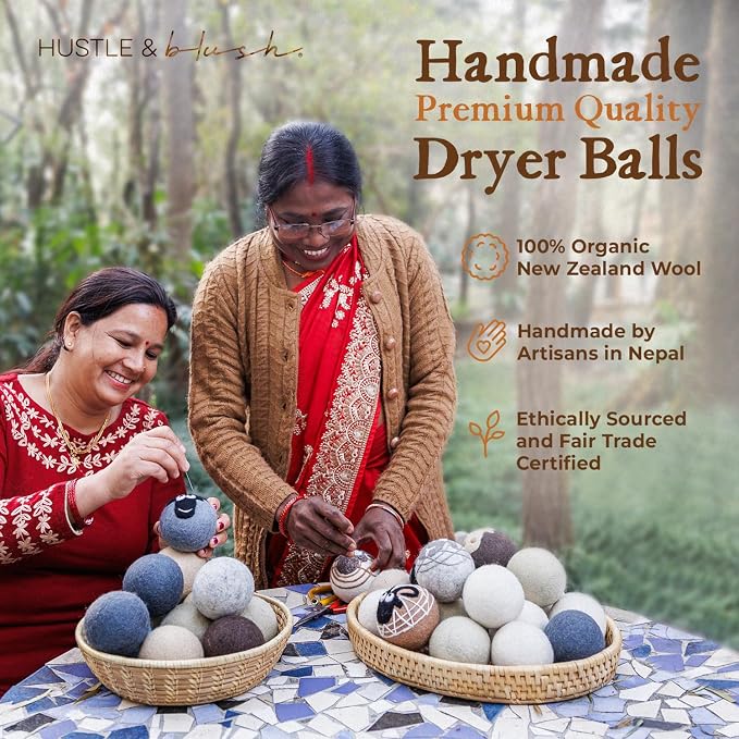 Hustle & Blush Essential Oils Blend and Wool Dryer Balls Bundle Laundry Set, Reduces Drying Time, Chemical Free with Long Lasting Fresh Scent Laundry Supplies - Hedgehog 3 Pack & 15 ml Cottontail Oil
