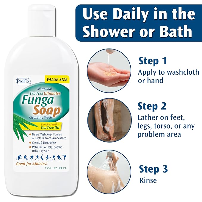 PediFix FungaSoap Tea Tree Cleansing Wash – Antifungal Body Wash & Foot Soap – All-Natural Tea Tree Oil Cleanser for Athlete’s Foot, Ringworm, Jock Itch, Body Odor & Fungus - 13.5 fl. oz