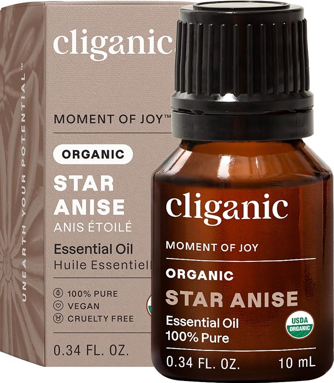 Cliganic Organic Star Anise Essential Oil, 100% Pure Natural for Aromatherapy | Non-GMO Verified