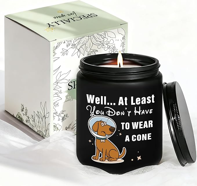 Get Well Gifts for Women, Get Well Soon Sympathy Gift for Her, Surgery Recovery Feel Better Present for Men, You Dont Have to Wear A Cone, Funny Lavender Scented Candle - Black