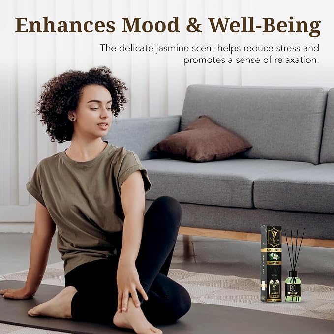 Jasmine Reed Diffuser Set - Luxury Reed Diffusers for Home, Bathroom, Bedroom, Powder Room - Long-Lasting, Natural Flower Scent Sticks - Decorative Home Fragrance Bottle - 3.72 fl oz