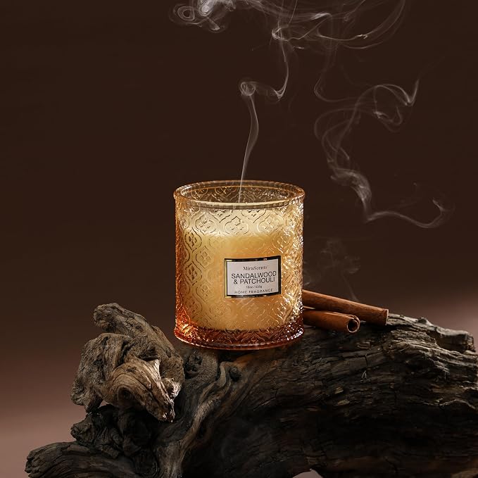 Sandalwood & Patchouli Candle, Luxury Decorative Glass Candle 19oz, Soy Wax Scented Gift for Women, Elegant Home Fragrance