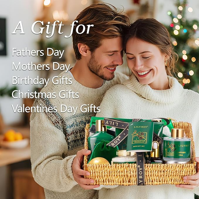 Eucalyptus Spa Bath Gift Set, 15Pcs Premium Spa Gift Baskets for Women & Men
