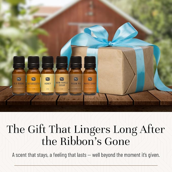 P&J Fragrance Oil Farmhouse Set | Old Books, Butterscotch, Honey, Warm Vanilla Sugar, Pecan Pie, Maple Syrup Candle Scents for Candle Making, Freshie Scents, Soap Making Supplies
