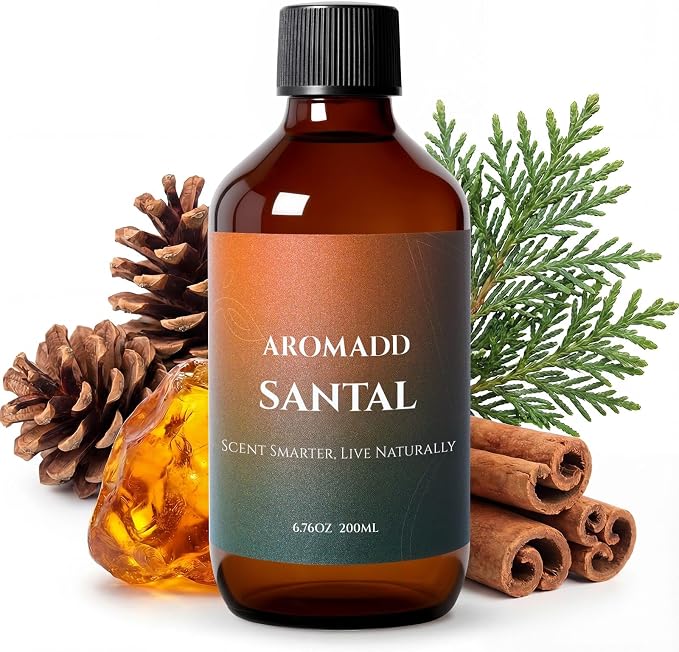 Aromadd Santal Diffuser Oil Inspired by Luxury Hotel Scent, Premium Fragrance Oils for Waterless Diffuser, Warm Sandalwood & Amber Aroma, Long-Lasting Home Fragrance - 6.76 fl oz (200 mL)