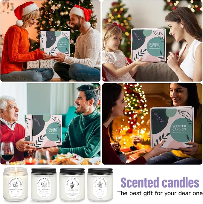 Scented Candle Gift Set, 4 Pack Soy Wax Scented Candles for Home – Lavender, Sage & Ponderosa Pine – Aromatherapy Candles for Relaxation, Stress Relief & Gifts for Women