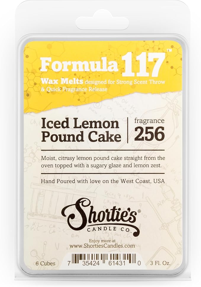 Shortie's Candle Company Iced Lemon Pound Cake Premium Wax Melts - 3 Oz., Strong & Long Lasting, Non-Toxic - Made with Essential & Natural Oils - Formula 117