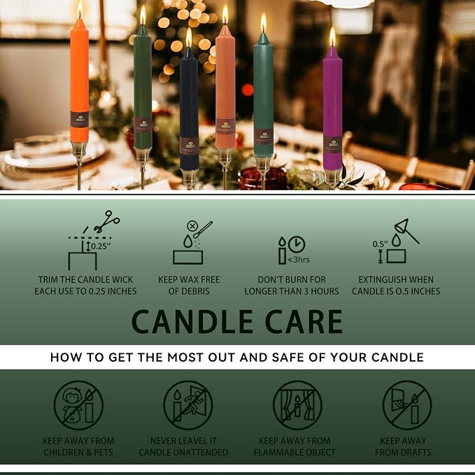 Christmas Hunter Green Candle 9 Inch Tall Smokeless Taper Candles 4 Pack Unscented Dinner Candle for Christmas Festive, Halloween Thanksgiving Day Fall Home Decor