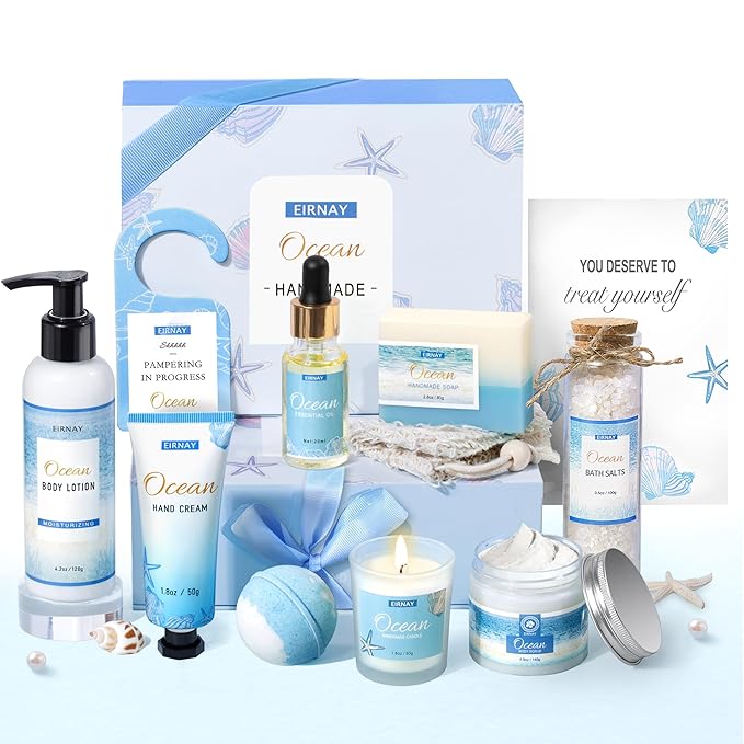 Mothers Day Gifts for Women, Spa Gifts Basket for Women, 12Pcs Ocean Bath and Body Gifts Set, Self Care Gifts for Mom, Wife, Girlfriend, Sister, Female Friends