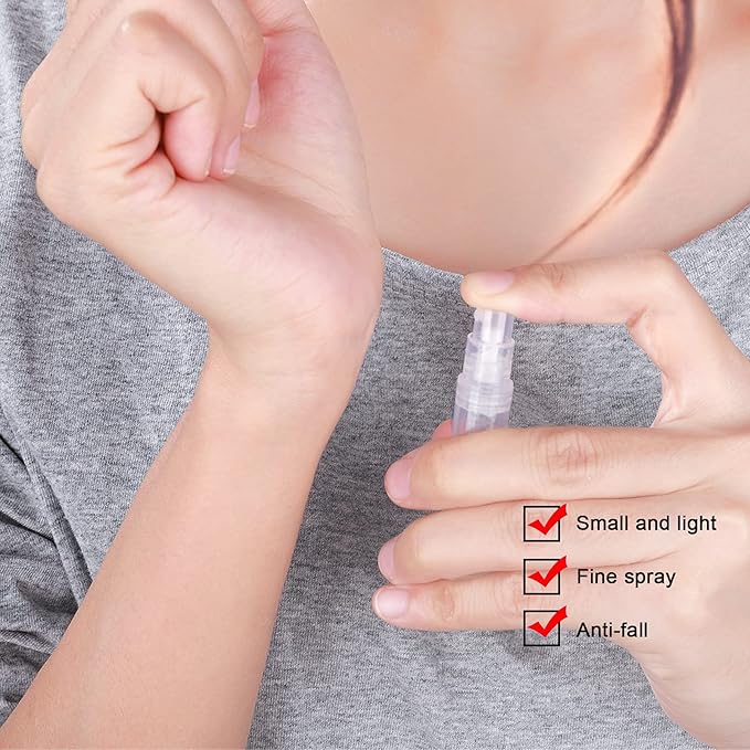 Fandamei 60 Pack 3ml Mini Spray Bottle, Clear Plastic Empty Cute Perfume Atomizer Bottle for Cleaning, Travel, Essential Oils, Perfume.