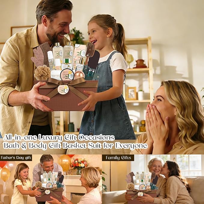 30 Pcs Bath and Body Gift Basket Set for Women & Men, TEA TREE COCONUT Face Skin Care Kit, Self-Care Gift, Pamper Kit, Foam Hand Soap, Nail Manicure Care Set, Birthday, Christmas, Mother, Husband