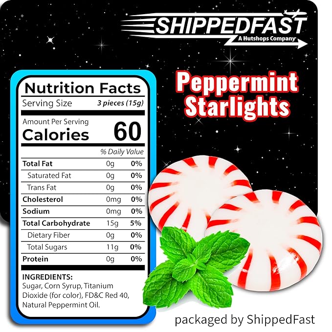 ShippedFast Peppermint Starlights Candy Mints. Real Peppermint Oil Infused Hard Candies, (5 Pound Bag)